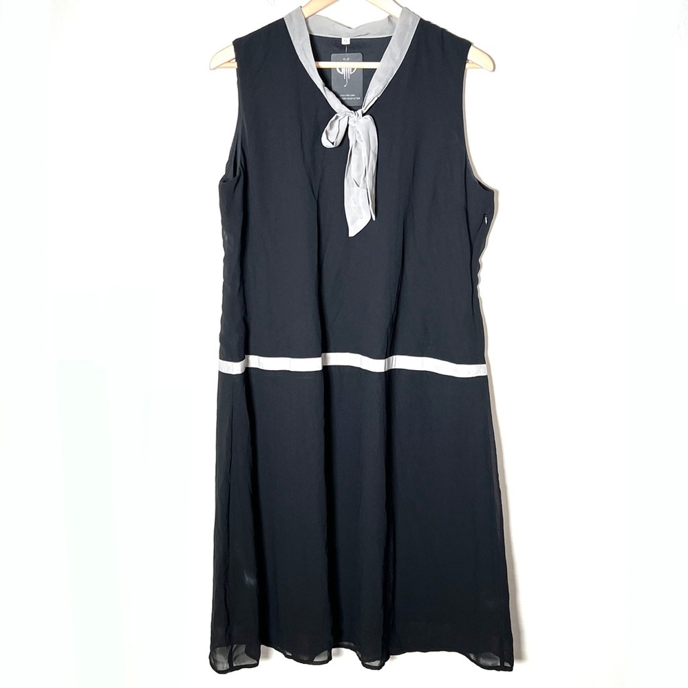 NWT Vijiv black chiffon 20s retro style midi shift dress size XL B162